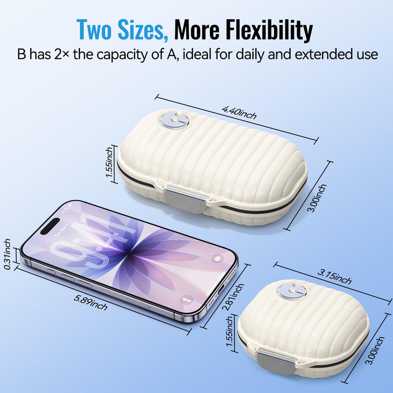 Travel Medicine Pill Organizer: 7 Day Portable Pill Case 2 Pack | Vitamin Container for Purse Moisture-Proof Seal Secure Latch Keeps Meds Dry - Cute Large Capacity for Daily & Emergency Use Milky 2 Pack