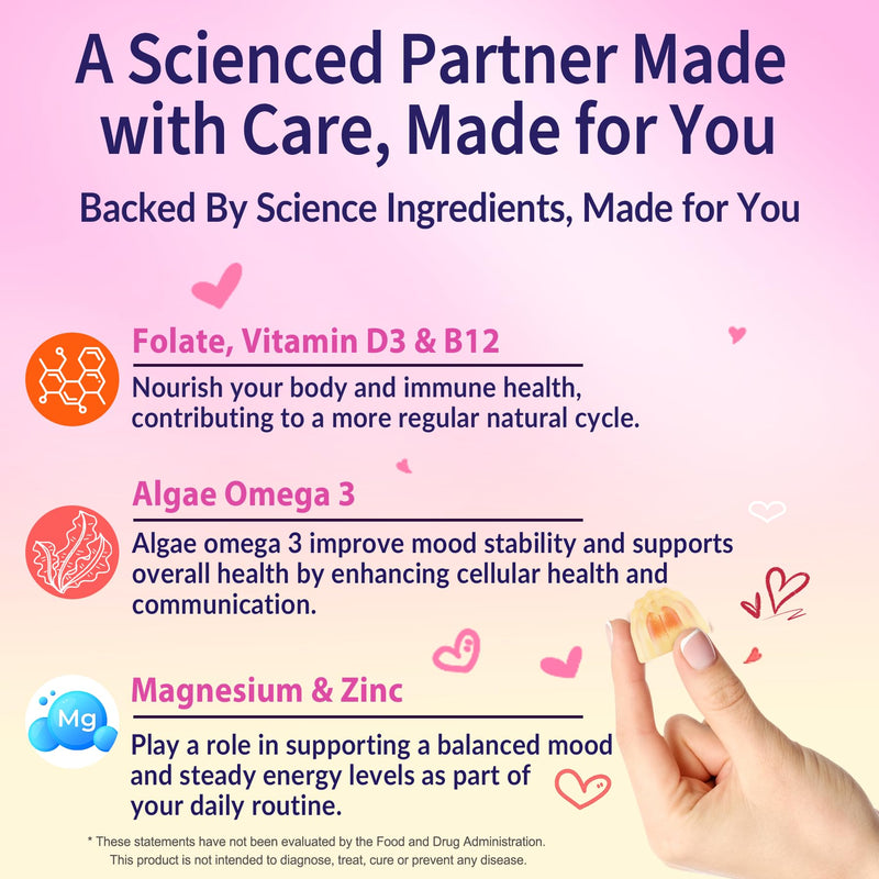 Myo-Inositol & D-Chiro Inositol Gummies for Women, Ideal 40:1 Ratio, 60 Cts | Female Health Support with Myo 2000mg, D Chiro 50mg, Omega 3, Folate, Vitamin D3, B12, Magnesium & Zinc, Vegan, Sugar Free 60 Count (Pack of 1)