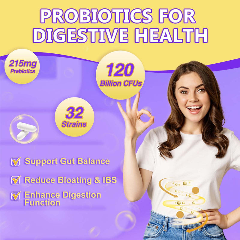 [Australia] - Probiotics for Women & Men Digestive Health，120 Billion CFUs, Prebiotics and Probiotics for Gut Health, D3, Zinc & Immune Support Herbs, Detox Cleanse, 45 Day - 3 Month Supply 90 Count (Pack of 1) 