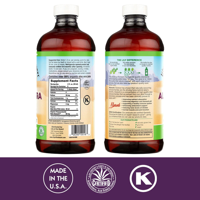 [Australia] - Lily of The Desert Aloe Vera Gel - Inner Fillet Filtered Aloe Vera Drink, Thicker Consistency,Digestive Enzymes for Gut Health, Stomach Relief, Wellness Glowing Skin 16 Fl Oz Gelly Sachet Included. 