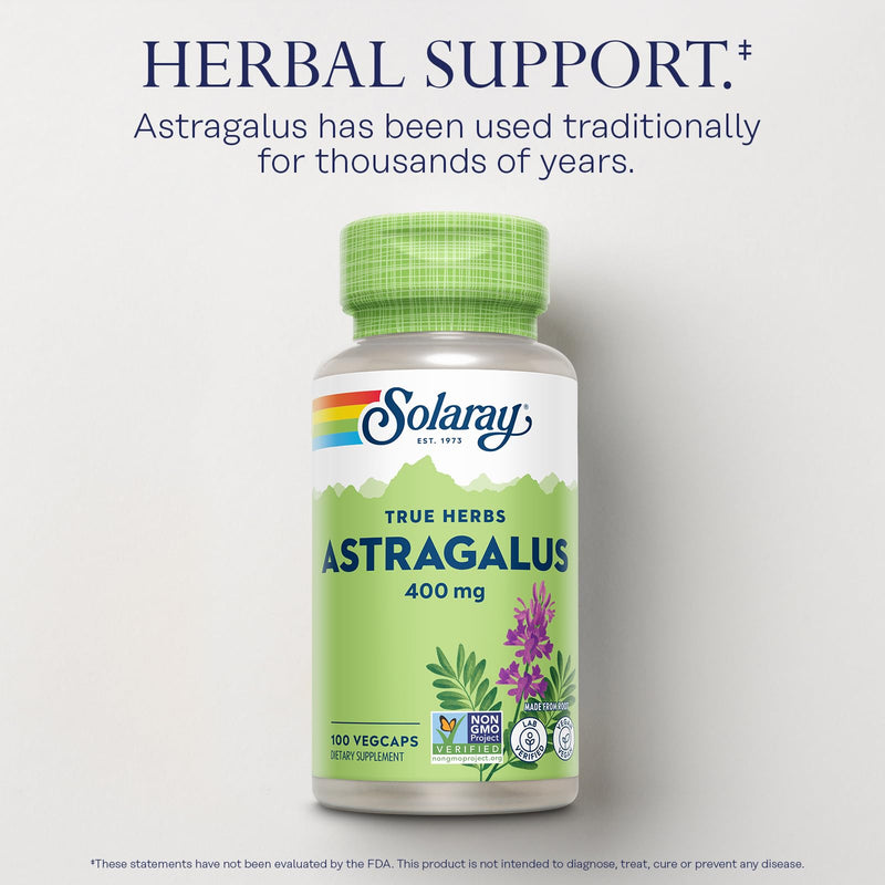 [Australia] - SOLARAY Astragalus Root 400mg – Traditional Herbal Support - Non-GMO, Vegan & Lab Verified - 100 Servings, 100 VegCaps 100 Count (Pack of 1) 