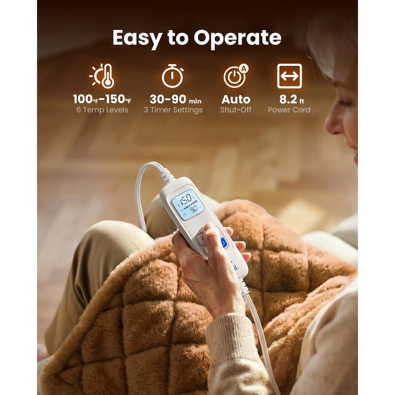 BOB AND BRAD 2.4lb Far Infrared Weighted Heating Pad for Back, Neck & Shoulder Comfort, FSA-HSA Eligible, 12"x24" Electric Heated Wrap with Hands-Free Strap, 6 Temps, Auto-Off, Gifts for Women & Men Brown