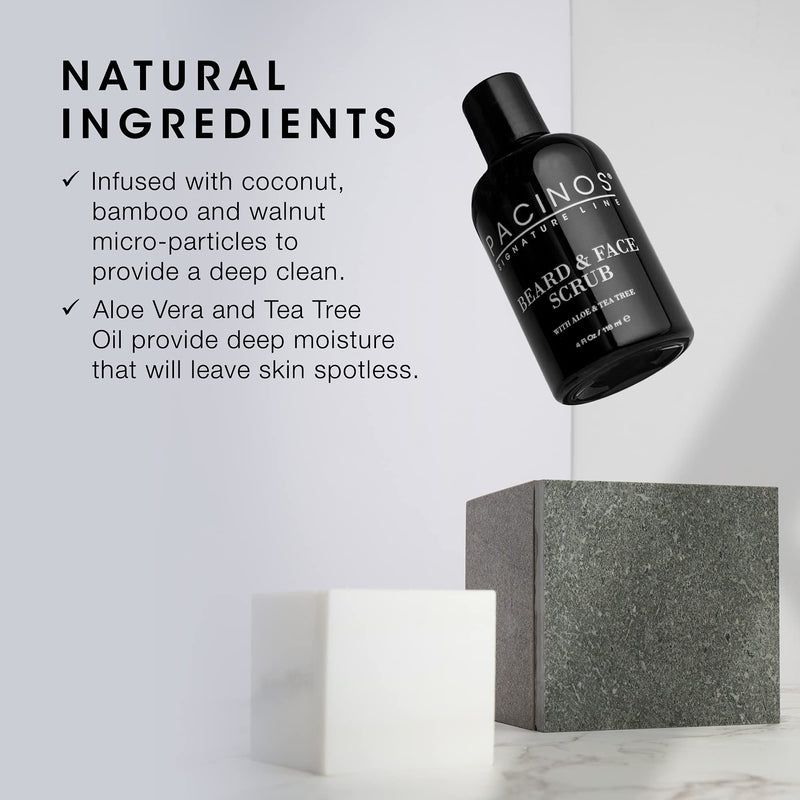 Pacinos Shave System, Beard and Face Scrub, Men's Skin Care, Best Organic Natural Shampoo, Aloe Vera and Tea Tree Extract, Removes Impurities, 4 oz
