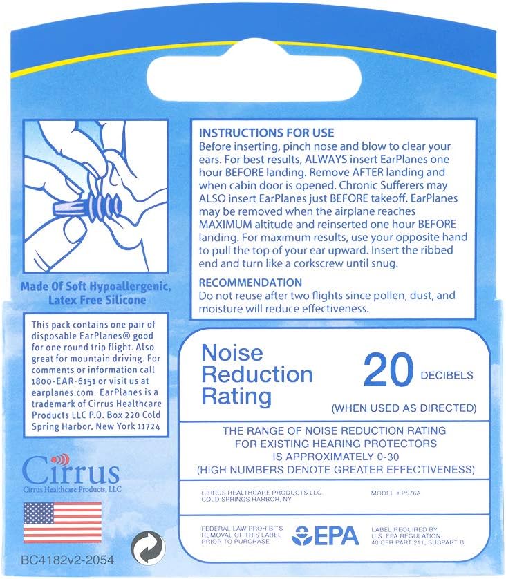 EarPlanes EP2 Ultra-Reusable Earplugs, Airplane Pressure Prevention Earplugs for Adults (? Pairs)