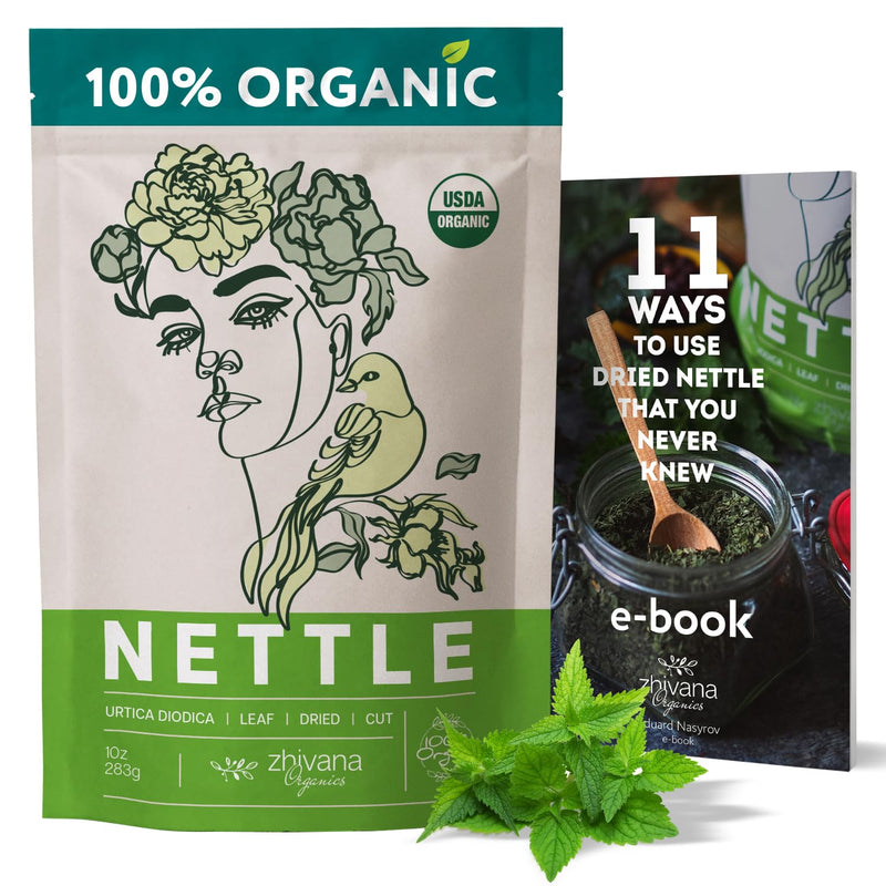 [Australia] - Premium Nettle Leaf Tea Organic - Stinging Nettle Tea Organic – Urtica Dioica Herb - Ortiga Verde Organica – European Dried Nettles Leaves - Cooking Recipe E-Book Included – Large 10 Ounce Bag 