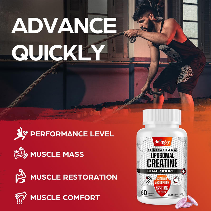 Liposomal Creatine Tablets Max 4220mg, Chewable Creatine Monohydrate Tablets, 15X Absorption, Plus Creatine HCl, No Bloat, Micronised, More Practical Than Capsules and Powder, Vegan (120 Count) 60 count (Pack of 2)