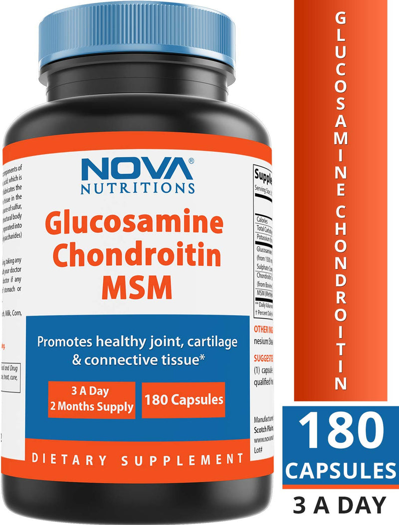 [Australia] - Nova Nutritions Triple Strength Glucosamine Chondroitin MSM 2600mg/Serving Capsules, Supports Healthy Joint, Cartilage and Connective Tissue - Promotes Joint Comfort & Flexibility 180 Count 