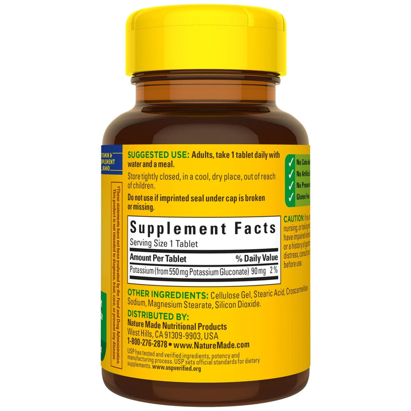 [Australia] - Nature Made Potassium Gluconate 550 mg, Dietary Supplement for Heart Health Support, 100 Tablets, 100 Day Supply 100 Count (Pack of 1) 