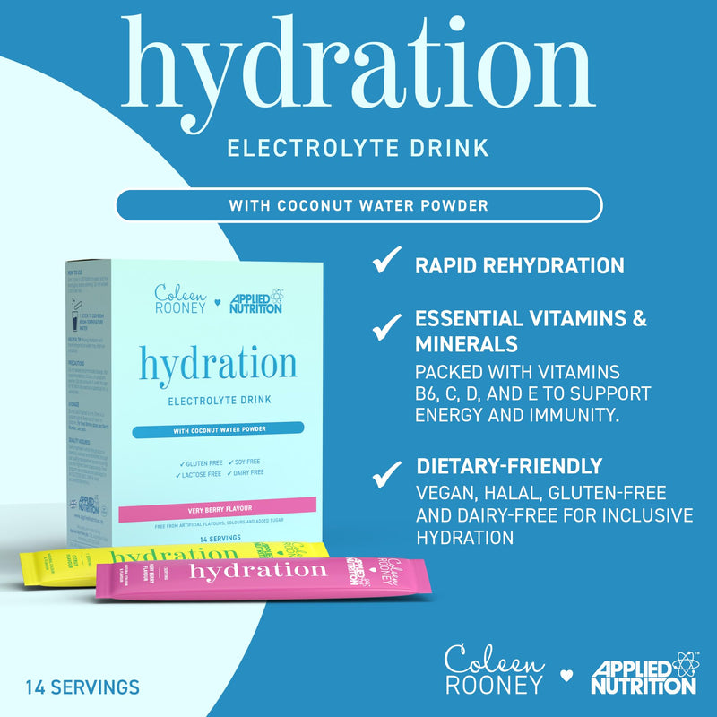 Applied Nutrition - Coleen Rooney - Hydration Powder - Coconut Water Infused - Best Electrolyte Drink Mix - Best Travel Hydration Sachets - Rapid Hydration Formula (14 Sachets - 7g Each) (Very Berry) Very Berry