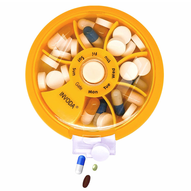 3PCS Pill Box 7 Day Travel Medicine Organizer Portable Pill Container Rotating Weekly Pill Organizer Round Cute Pill Case Fish Oil Vitamins Holder Orange,green,pink