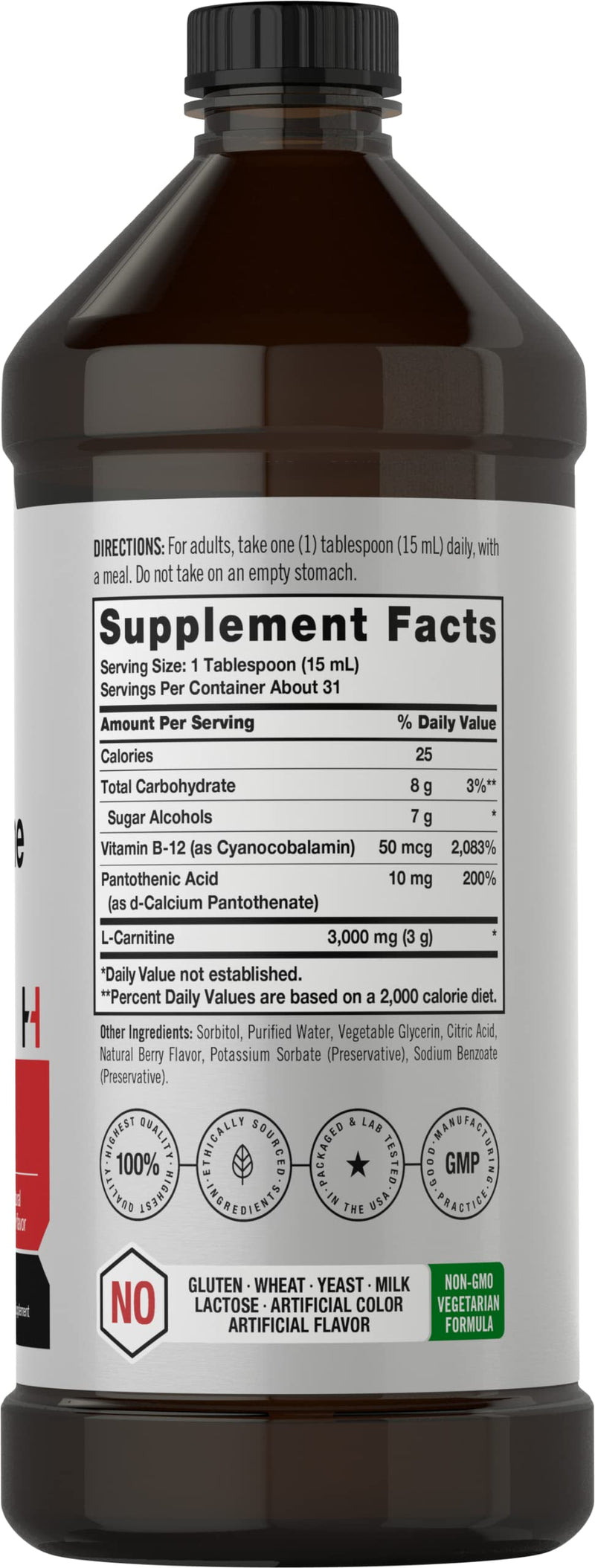 Horbäach L-Carnitine Liquid 16 oz | 3000 mg | Berry Flavor | Vegetarian Formula | Non-GMO, Gluten Free Supplement 16 Fl Oz (Pack of 1)