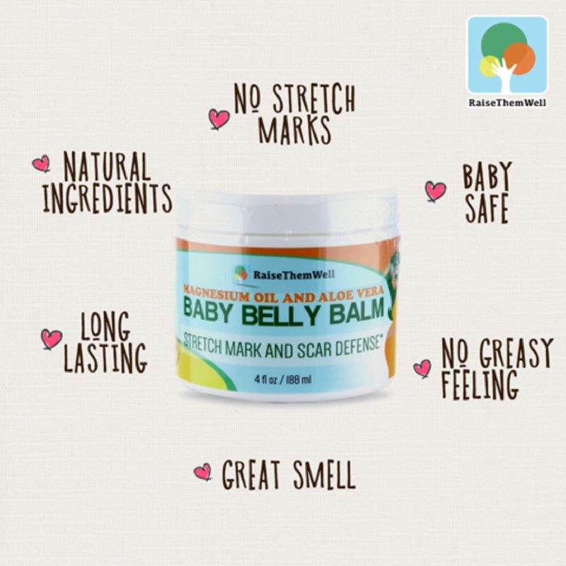 [Australia] - Raise Them Well Natural Belly Balm for Pregnancy with Magnesium Oil, Aloe Vera, Jojoba Coconut and Lavender Oil & Beeswax | 4 fl oz PregnancyStretch Mark Oil 1 Count (Pack of 1) 