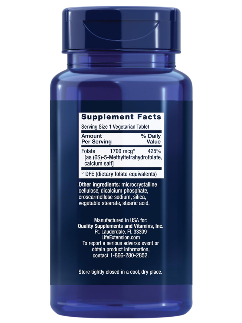 Life Extension Optimized Folate – L-methylfolate – Heart & Brain Support, Healthy Homocysteine Levels – Non-GMO, Gluten-Free, Vegetarian – 1700 mcg DFE, 100 Vegetarian Tablets | L-Methylfolate for Heart & Brain Support & Healthy Homocysteine Levels, No...