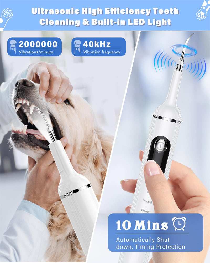 [Australia] - Plaque Remover for Teeth, Pet Tooth Brushing Kit, Dental Tools to Remove Plaque and Tartar, Safe for Dog and Cat, with LED Light, White 