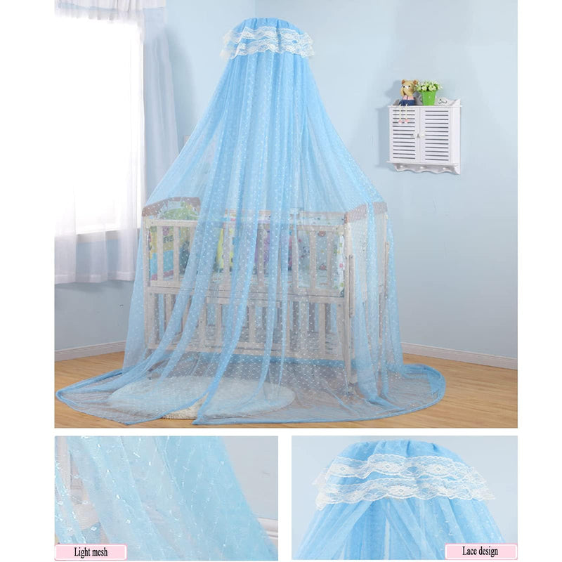 [Australia] - Baby Infant Toddler Bed Dome Cots Mosquito Netting Hanging Bed Net Mosquito Bar Frame Palace-Style Crib Bedding Set (Blue Mosquito Netting Only, Without Stand) Blue 