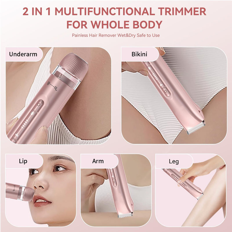 [Australia] - 2 in 1 Women Electric Shaver Dual Head Bikini Trimmer for Women IPX7 Waterproof Wet & Dry Use Body Hair Trimmer Replaceable Hair Remover for Bikini Underarm Leg Arm Body Face, Pink 