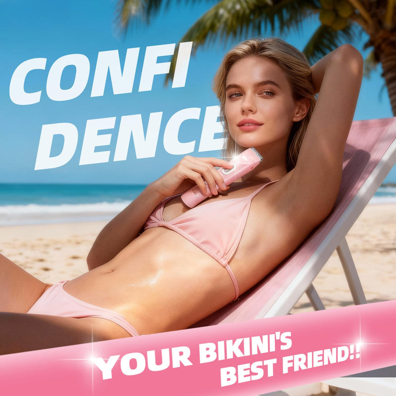 2-in-1 Bikini Trimmer for Women - IPX7 Waterproof & Painless Electric Razors for Bikini Line, Legs, Underarms, Face - Portable Cordless Shaver with Fast Charging | Ideal Christmas Gift for Women Pink