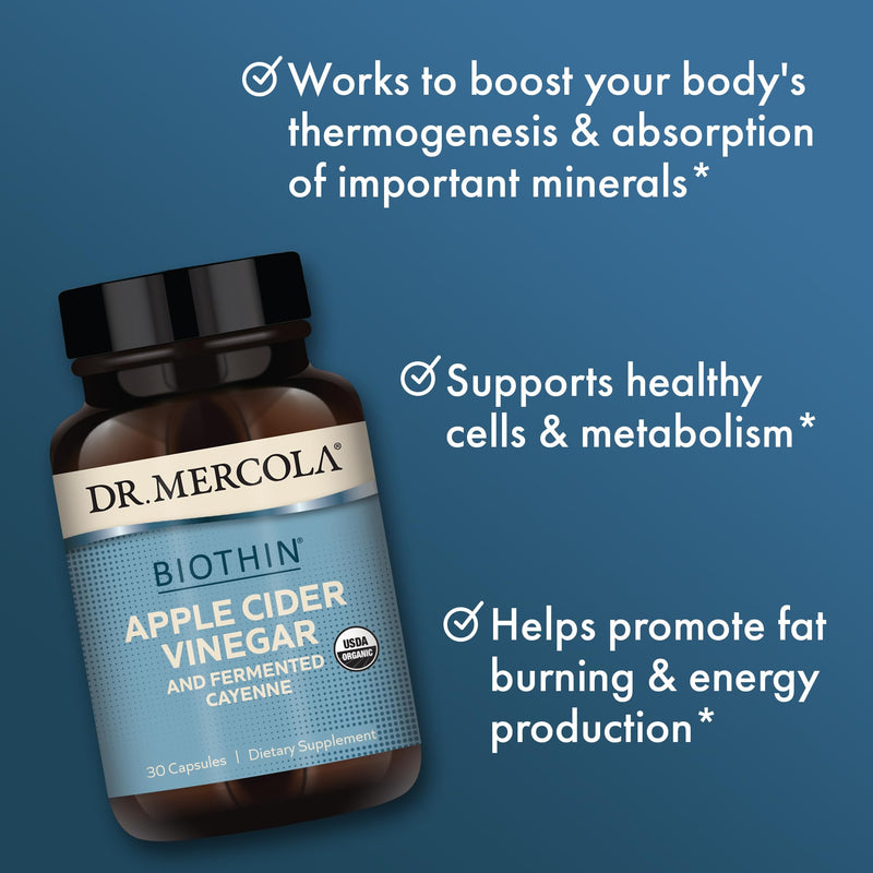 [Australia] - Dr. Mercola Biothin Organic Apple Cider Vinegar and Fermented Cayenne, 30 Servings (30 Capsules), Dietary Supplement, Digestive Support, Non-GMO, USDA Organic 