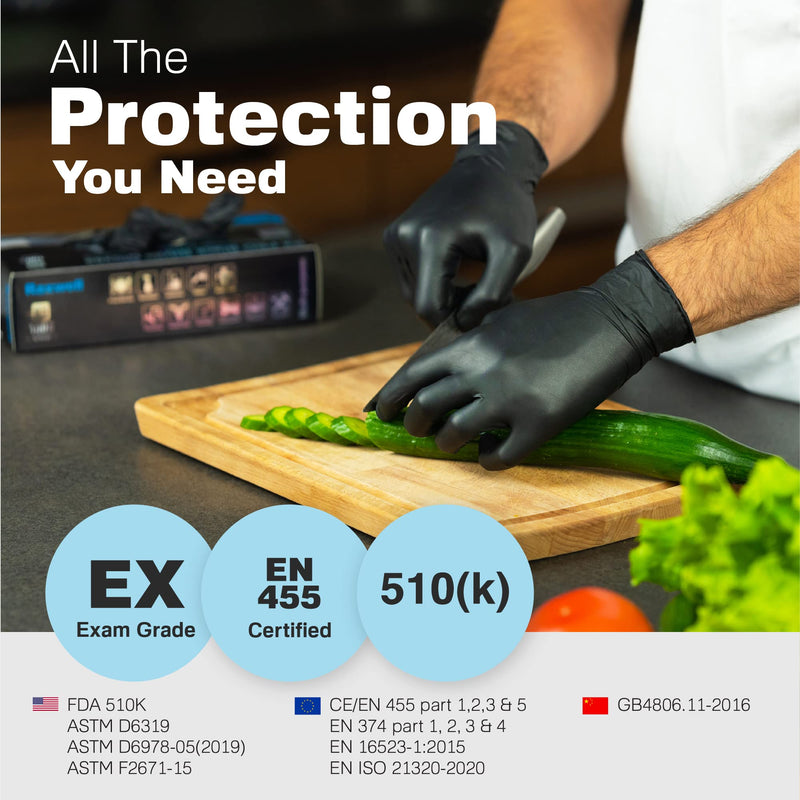 [Australia] - Heavy Duty Disposable Gloves Latex Free | 6.5 Mil Black Nitrile Gloves Large | 100 Count Powder Free Chemical Resistant Gloves | Food Grade, Food Safe, | Janitorial, Kitchen, & Mechanic Gloves 