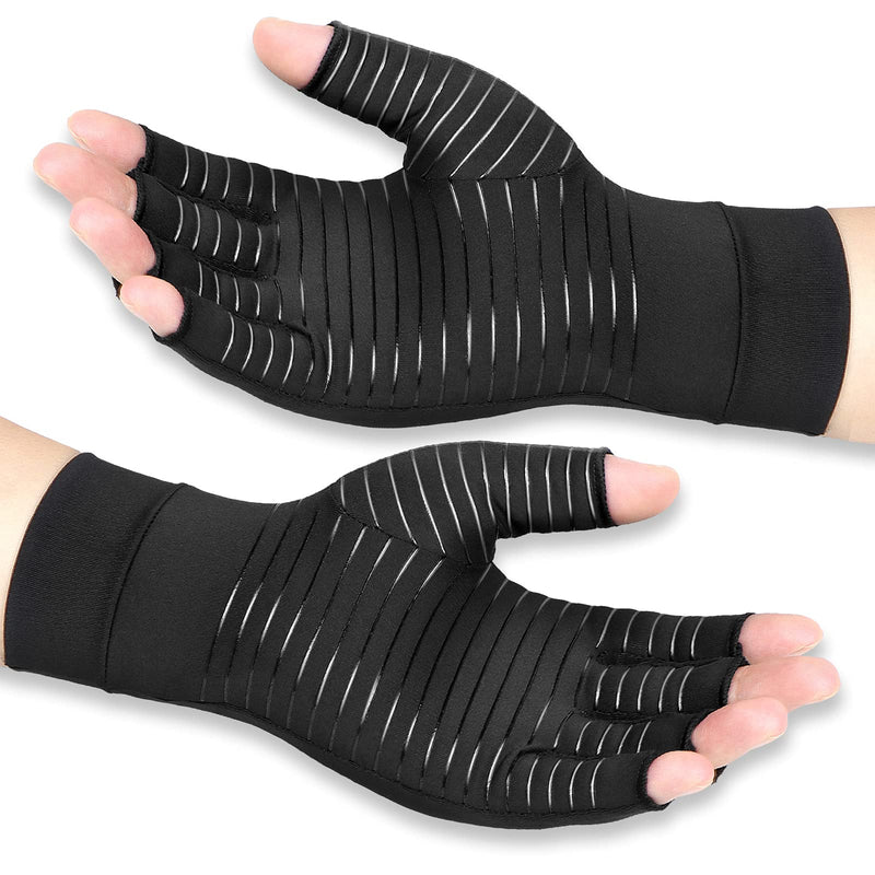 Copper Arthritis Compression Gloves Women Men Relieve Hand Pain Swelling and Carpal Tunnel Fingerless for Typing, Support for Joints, Small Small (1 Pair) Black