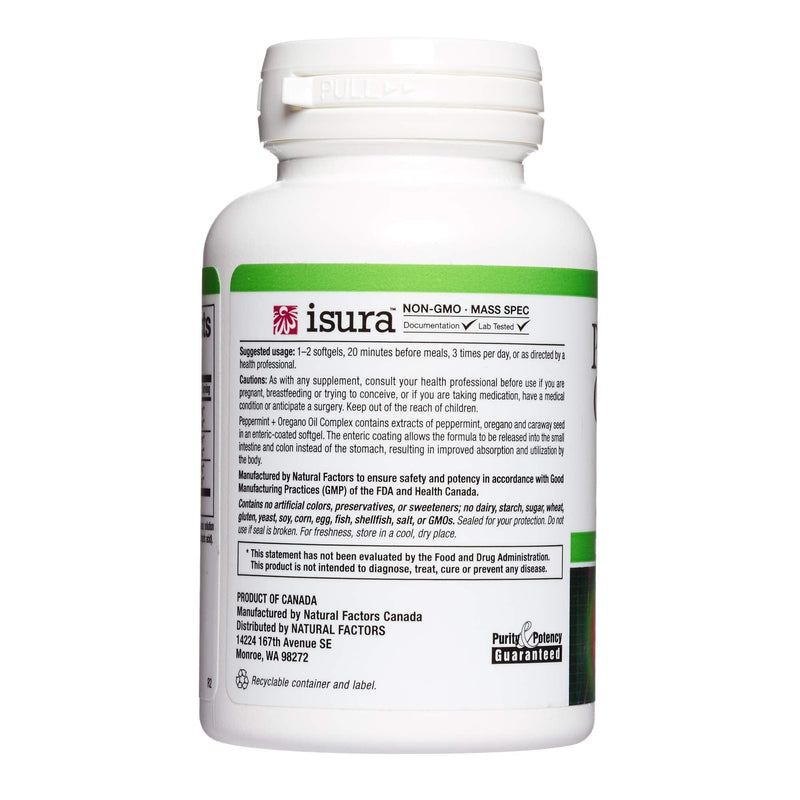 [Australia] - Natural Factors, Peppermint & Oregano Oil Complex, Digestive Aid for Gastrointestinal Health, 60 softgels 