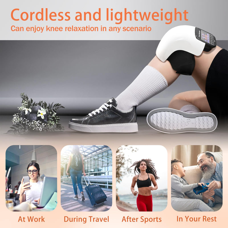 [Australia] - Knee Massager, Cordless Massager with Heat and Compression LED Screen Wearable Infrared Vibration Rechargeable Electronic Massage for Joint Pain Injury Swelling Stiffness, 1.0 Count 