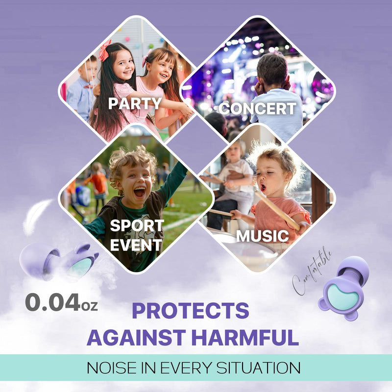 [Australia] - Kids Ear Plugs (6-12 yrs) - Reusable Kids Ear Protection for Focus, Travel, Concerts, Socializing, Events, Sleep, Anxiety, Noise Sensitivity ‚Äì 26 dB Noise Reduction Relief Children Earplugs Violet+geen 1 Count (Pack of 1) 