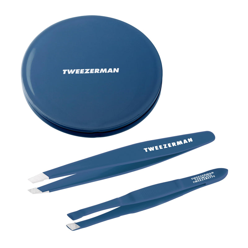 Tweezerman Brow & Lash Set - Compact Mirror, Mini Slant Tweezer and Lash Curler for All Eye Shapes Brow & Grooming Set