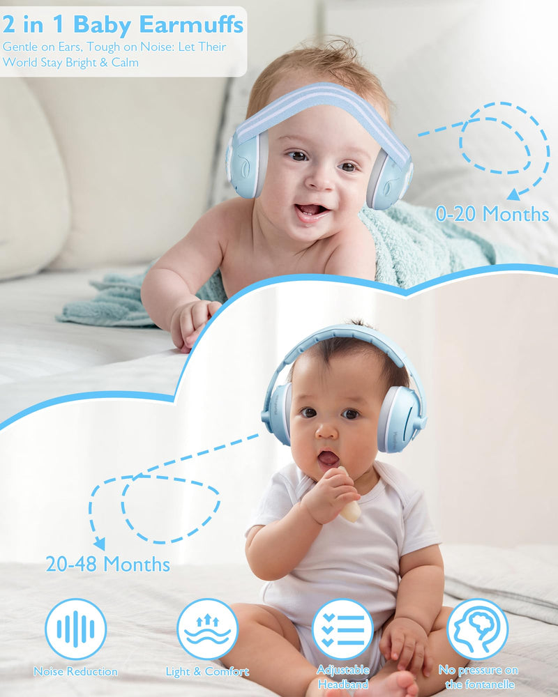 [Australia] - 2 in 1 Baby Ear Muffs, Noise Reduction Earmuffs & Adjustable Headband for Baby, Hearing Protection Headphones Blue 