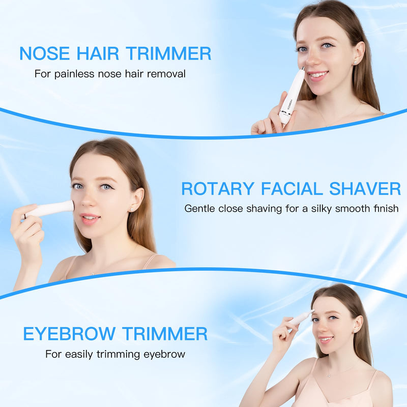 Facial Hair Removal for Women, 3-in-1 Electric Eyebrow Ear Nose Trimmer, & Facial Hair Trimmers Wet/Dry, Waterproof & Rechargeable Painless Women's Face Trimmer Portable for Travel