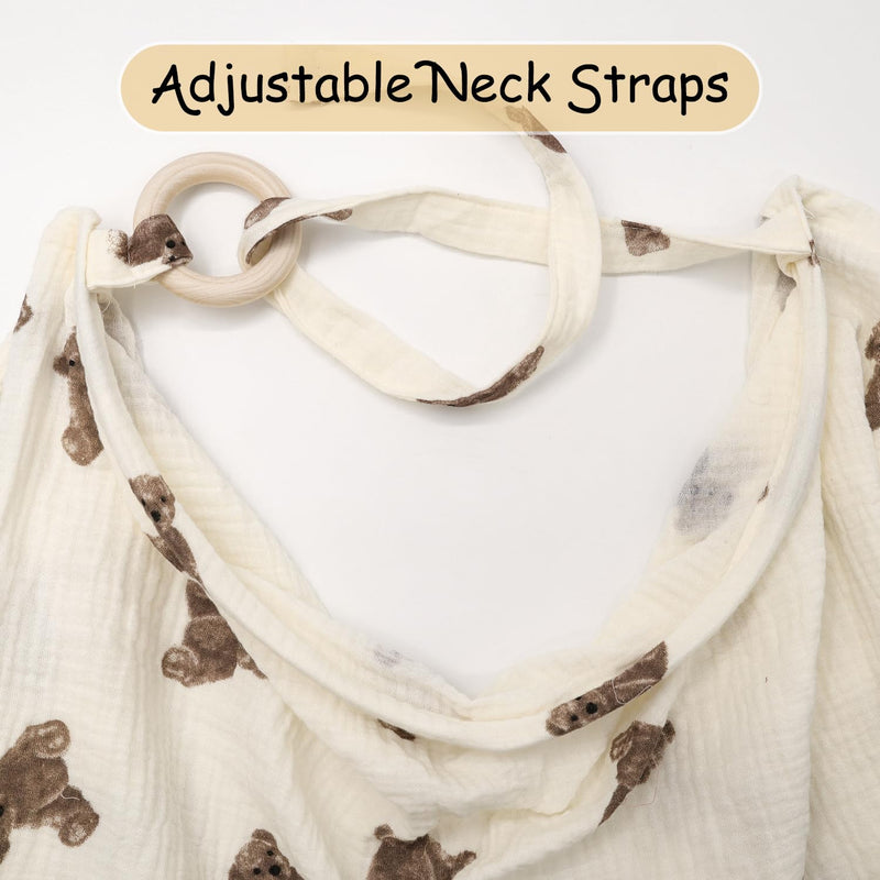[Australia] - Muslin Nursing Cover for Baby Breastfeeding, Breathable 100% Cotton Breastfeeding Cover with Rigid Hoop for Mother Nursing Apron, Multi-use Carseat Canopy (Bear) Bear 