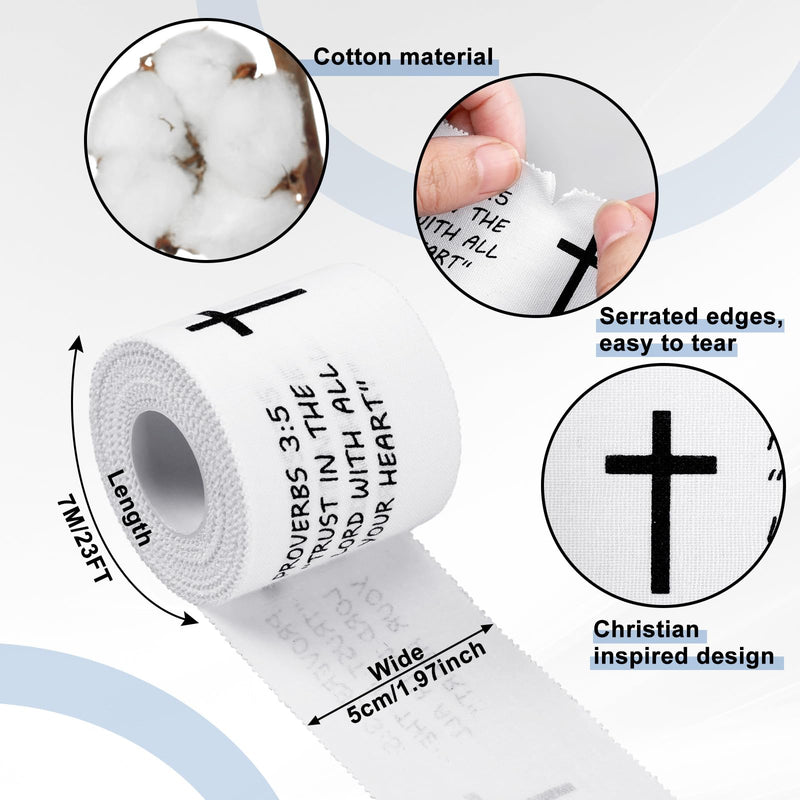 Geiserailie 8 Pcs Christian Cross Athletic Tape Sports Wrist Tape Religious Bible Verses Warp for Soccer Football Athlete Trainers Boxing, Inspirational Christmas Gift for Christian Church