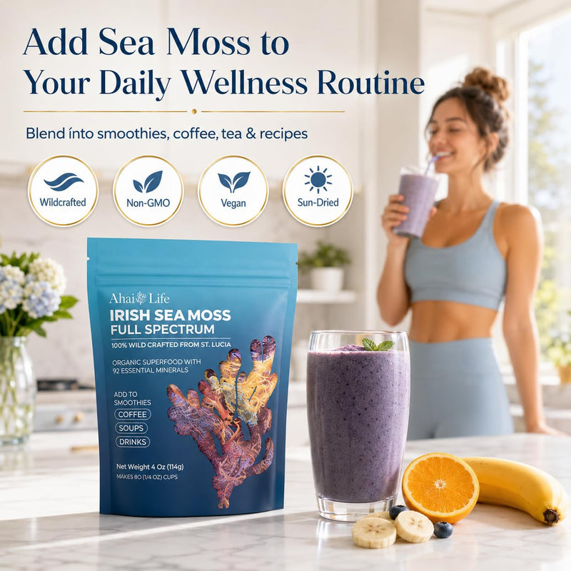 Full Spectrum Seamoss Raw Organic Makes 160oz of Gel - 100% Wild Crafted from St. Lucia |Non-GMO Sun-Dried Mineral Rich Super Food for Energy| Booster Healthy, Immunity Digestion (8oz) 8 Ounce Full Spectrum