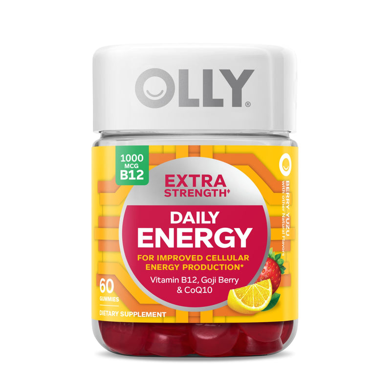 OLLY Men's Multivitamin Gummy, Overall Health and Immune Support, Vitamins A, C, D, E, B, Lycopene & Extra Strength Daily Energy Gummy, Caffeine Free, 1000mcg Vitamin B12, CoQ10, Goji Berry