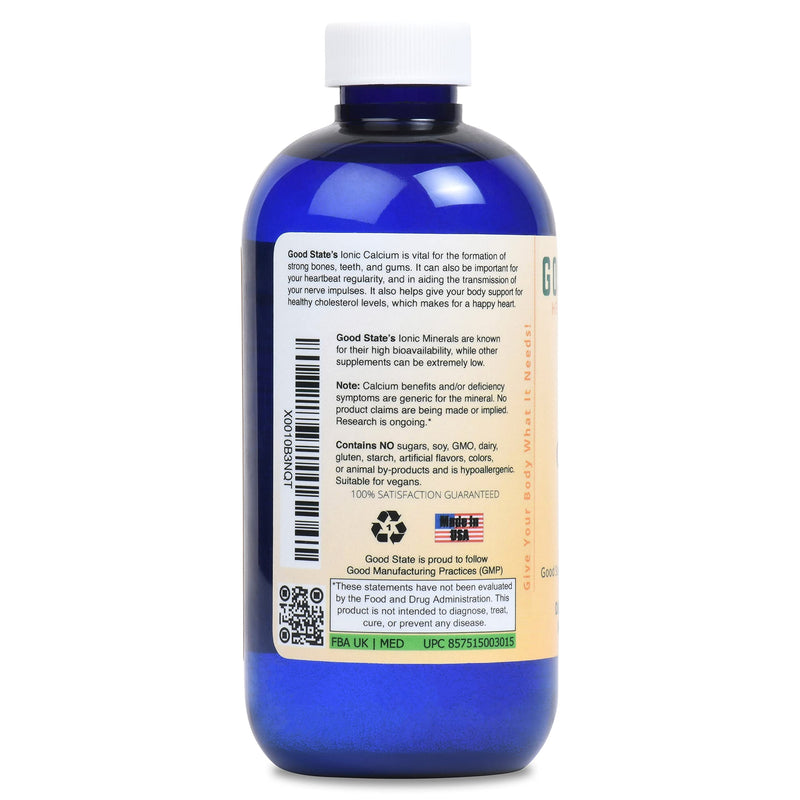 Good State | Ionic Calcium | Natural | Nano Sized Mineral Technology | Professional Grade | Supports Healthy Bones, Tendons & Ligaments | 96 Servings at 400 mg | 8 Fl oz Bottle