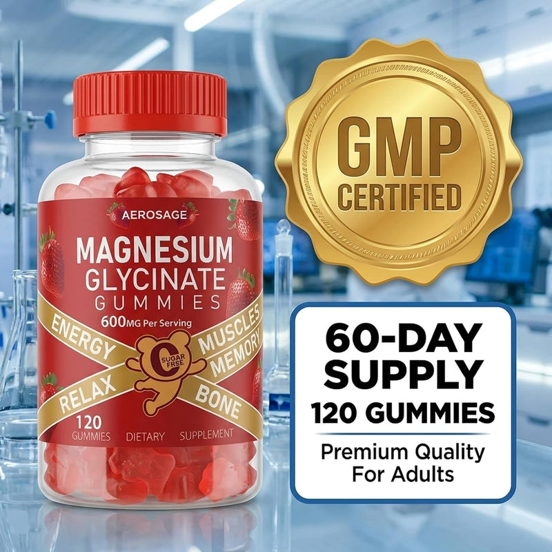 Magnesium Glycinate Gummies 600mg, Sugar Free Magnesium Gummies for Adults | High Absorption Magnesium Supplement, Chewable Potassium Supplements for Body Support, Zzz and Relaxation, 120 Count Raspberry 120 Count (Pack of 1)