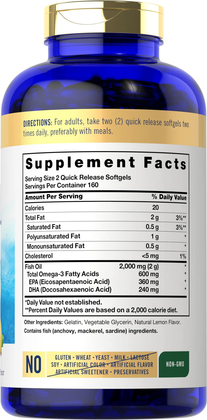 Carlyle Fish Oil Supplements | 2000mg | 320 Softgels | EPA & DHA | 600mg Total Omega-3 | Non-GMO, Gluten Free Pills