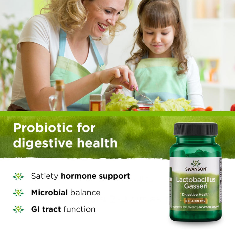 [Australia] - Swanson Lactobacillus Gasseri - Probiotic Supplement Supporting Digestive Health with 3 Billion CFU - Design-Release Satiety & Fat Metabolism Support - (60 Veggie Capsules) 1 