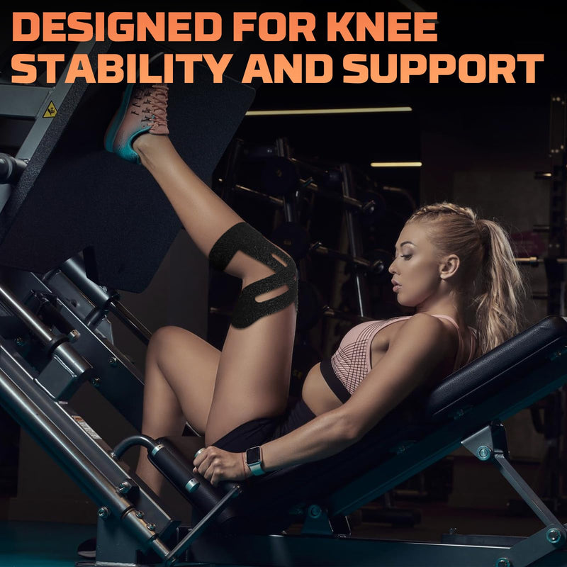 Kinesiology Tape for Knee, 15 Strips Precut Knee Tape for Stability and Patellar Support, Waterproof Elastic Breathable Athletic Sports Tape (Black)