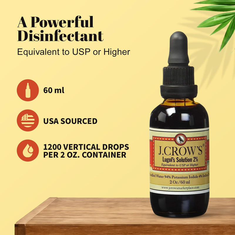 [Australia] - J.CROW'S¬Æ Lugol's Solution of Iodine 2% 2 oz (1 Bottle) ‚Äì Premium Iodine & Potassium Iodide Liquid, Gluten &, Alcohol-Free Natural Brine Extract, No Expiration Unflavored 2 Fl Oz (Pack of 1) 