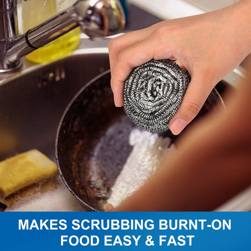 [Australia] - 10 Pack Stainless Steel Scrubber, Steel Wool Srubber for Scouring Stubborn Messes from Pots and Pans, Stoves,Broiler Racks,Grills and More Stainless Steel-Pack of 10 Scrubbers 