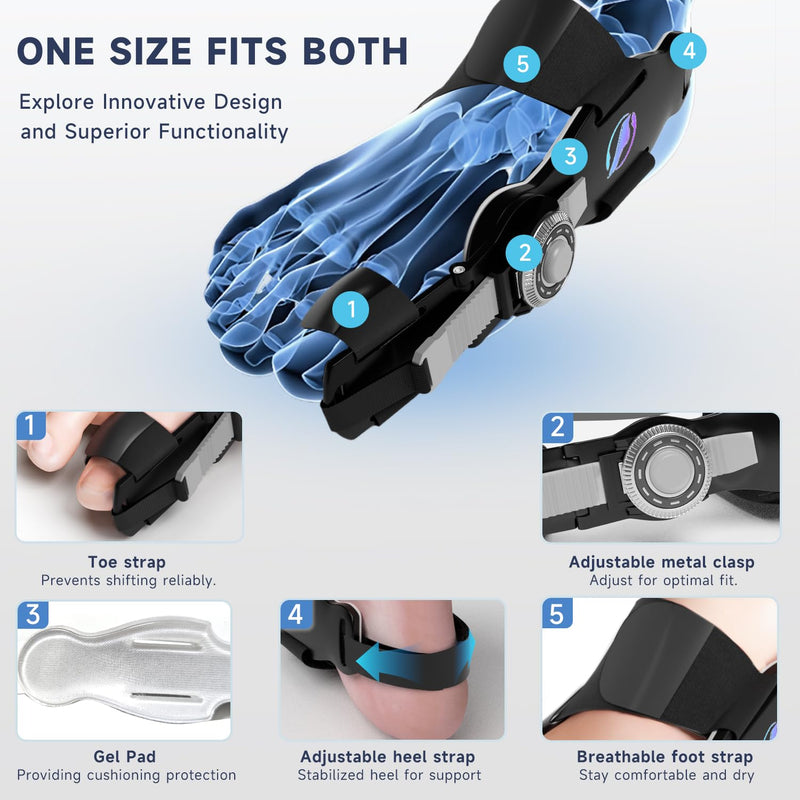 [Australia] - Bunion Corrector for Women & Men, Orthopedic Bunion Splint with Toe Separator Adjustable Toe Straightener Suitable for Left/Right Feet Hallux Valgus Relief(Black 1Pcs) Black 1 