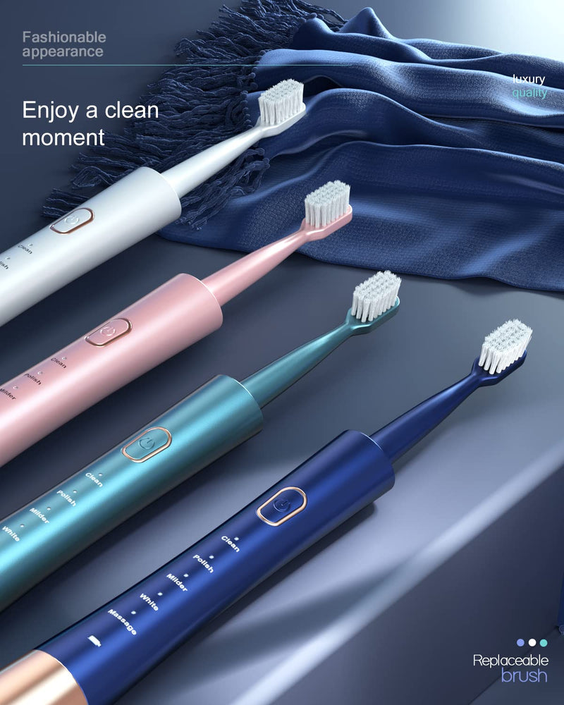[Australia] - Sonic Electric Toothbrush for Adults, USB Rechargeable Sonic Toothbrush with 8 Brush Heads, Smart Timer, 5 Modes, 2-hour Fast Charge Last 30 Days, Pink 