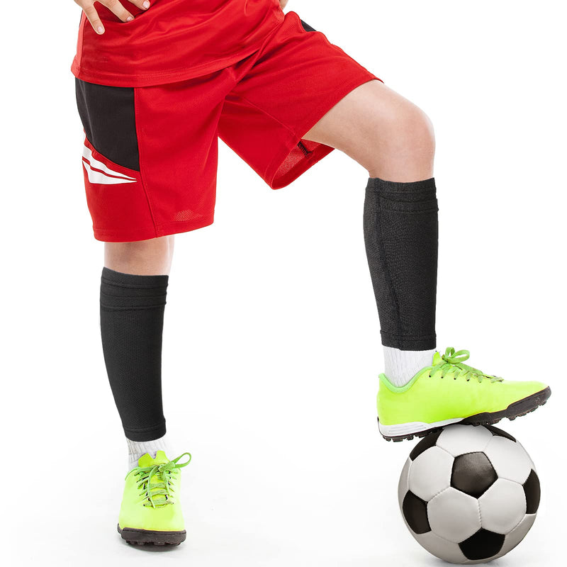 Skylety Youth Soccer Shin Guard Covers Support Compression Football Hockey Leg Sleeves with Optimized Insert Pocket for Men Kids Adult Sports (12 Pairs)