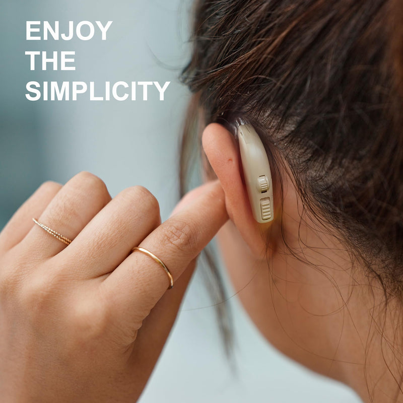 Rechargeable Hearing Amplifier for Adults with Smart Noise Reduction, BTE Hearing Amplifier for Seniors with Natural Sound, Charging Box Indicating Remaining Power(Brown)
