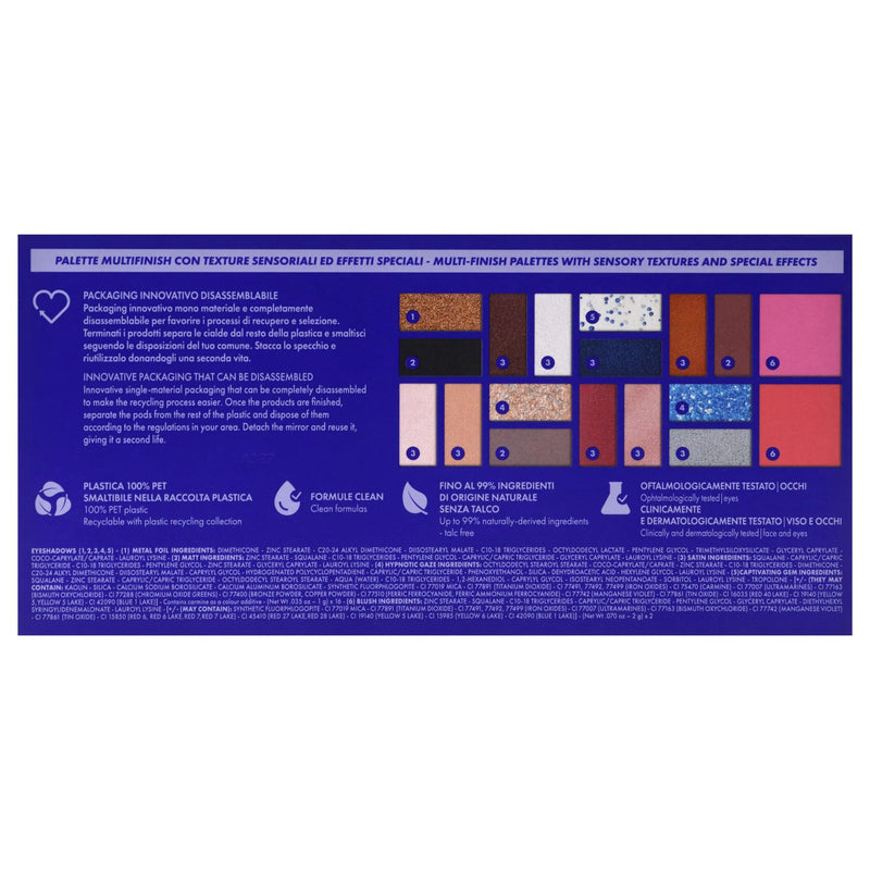 [Australia] - Pupa Milano Make-Up Palette L, 005 Blue, 0.71 oz - 18 Pan Eyeshadow and Blush Palette, Matte, Shimmer, Metallic Finishes - Blendable Velvety Texture Blush Powder - Talc-Free - Eco-Friendly Packaging 