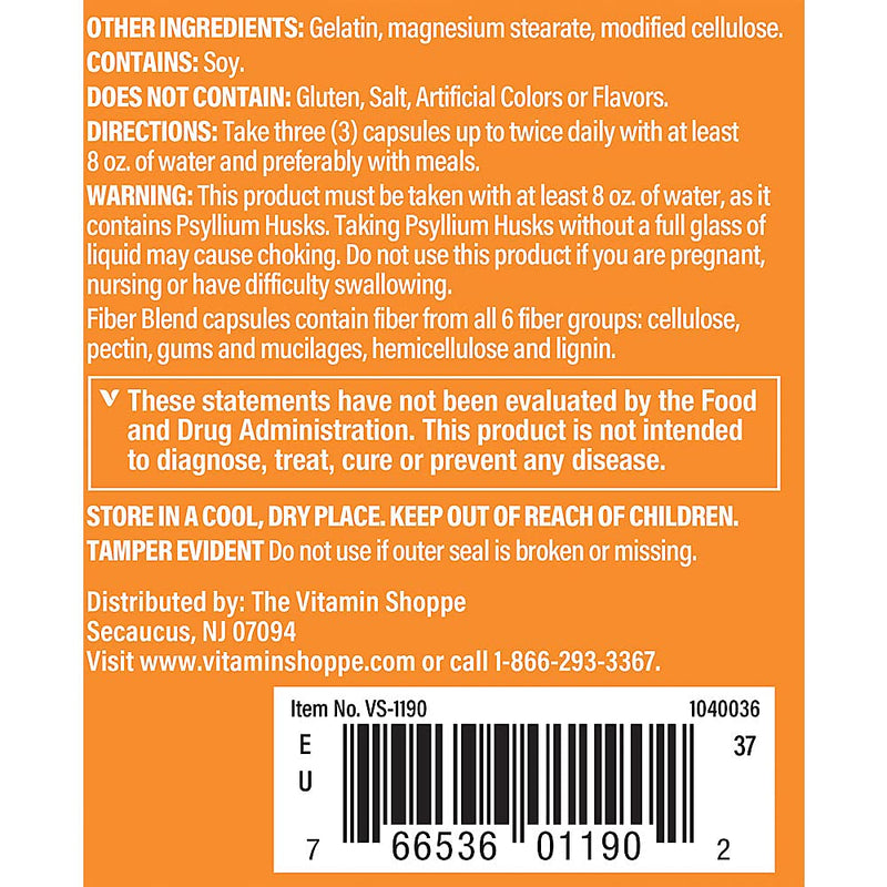 The Vitamin Shoppe Fiber Blend, Natural Source Insoluble and (100 Capsules) 100 Count (Pack of 1)