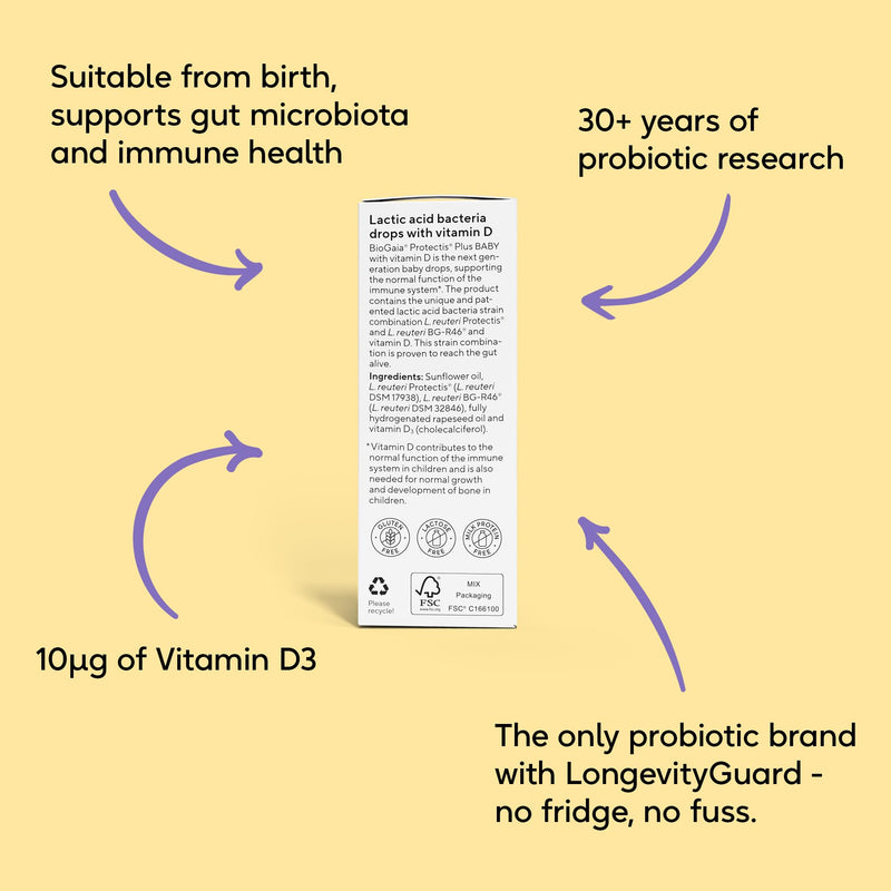 BioGaia Protectis Plus Baby – 10 ml with Vitamin D | Baby Probiotics with Next Generation Combination of Lactobacillus Reuteri & L. reuteri BG-R46 | Probiotic & VIT D Drops from Birth | 5 Drops Daily