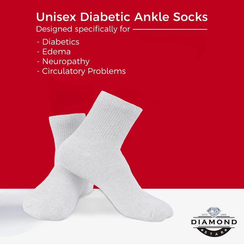 [Australia] - Diabetic Ankle Socks, Non-Binding Circulatory Doctor Approved Cushion Cotton Quarter Socks for Men’s Women’s 3,6,12 Pack 10-13 3 Pack White 