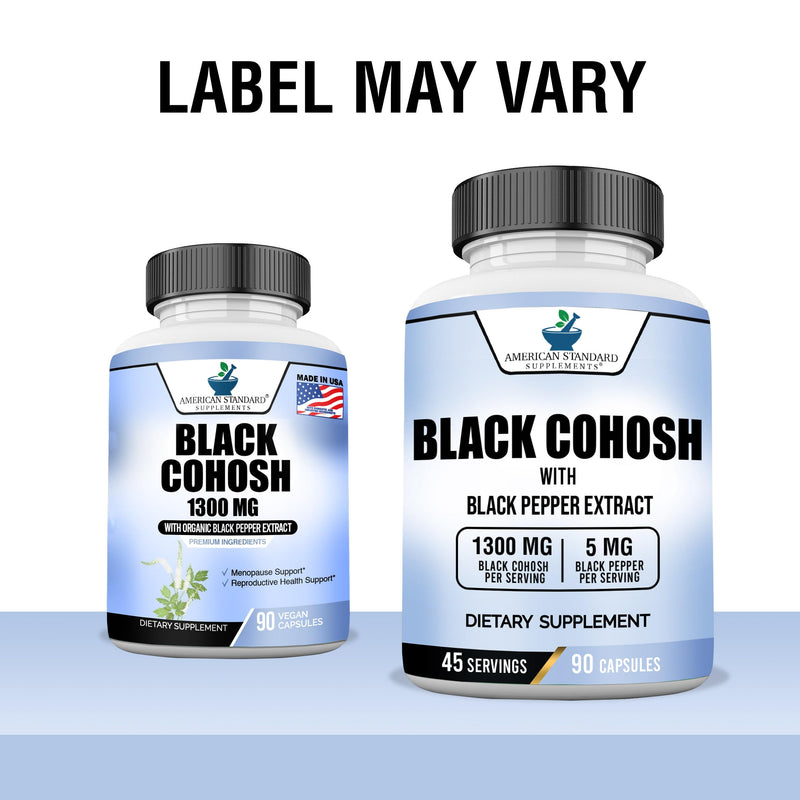 [Australia] - American Standard Supplements Black Cohosh 1300mg Per Serving with Black Pepper Fruit Extract - Vegan, Gluten Free, Non-GMO, 90 Capsules, 45 Servings 